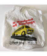 Defunct Thrift drug store plastic bag a busload of savings yellow bus gr... - $27.08 CAD