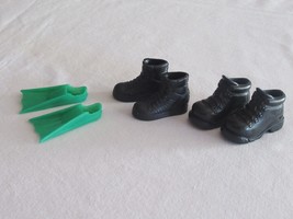 Vintage &amp; Modern Male Barbie Doll Black Work Boots Shoes Green Flippers Scuba - £7.81 GBP