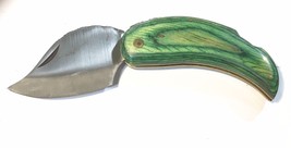 Handmade Exotic Wood Emerald Green Folding Ulu Knife Custom Leather Sheath 6” - £44.99 GBP