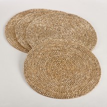 SARO 2282.GL15R 15 in. Round Beaded Design Placemat  Gold - Set of 4 - £169.84 GBP