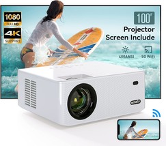 Emotn O1 5G Wifi Bluetooth Projector, 300&quot; Portable Movie Projector With Screen, - £177.68 GBP