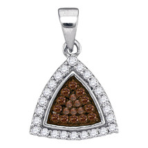 10k White Gold Round Brown Color Enhanced Diamond Triangle Frame Cluster Pendant - £159.07 GBP