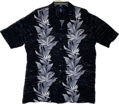 George Men&#39;s Black Large Button Up Shirt Gray Bird Of Paradise Flowers - £12.53 GBP