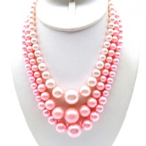 Triple Strand Pink Hombre Beads Necklace, Mid Century Vintage, Graduated... - $28.06