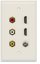 RiteAV - 3 x RCA - 2 X HDMI and 1 x Coax Cable TV Port Wall Plate - Light Almond - £14.12 GBP