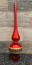 Red &amp; Gold Trimmed 12&quot; Glass Tree Topper Made in West Germany 1950s - £18.99 GBP