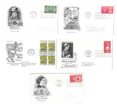 5 FDC Covers Famous Women 967 974 977 1370 C68 Barton Earhart Low Moses ... - $8.99