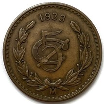 1933 Mo Mexico 5 Centavos Coin Mexico City Mint - £13.29 GBP