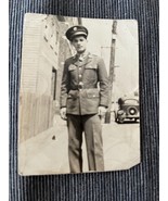 Army Soldier WWII Snapshot Black &amp; White Photo car background - $8.99