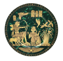 Vintage Egyptian Art Plate Gold on Green Porcelain Egypt Hieroglyphs 10&quot; Sheeni - £19.97 GBP