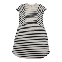 Monteau Dress Womens M White Black Pinstriped Round Neck Short Sleeve - £17.89 GBP