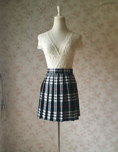 Black White Pleated Plaid Skirt Women Girl Short Plaid Skirts US0-US16 - £22.97 GBP