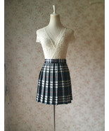 Black White Pleated Plaid Skirt Women Girl Short Plaid Skirts US0-US16 - $39.57 CAD