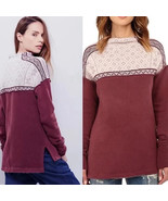 Free People Snow Bunny Fair Isle Mixed Media Sweatshirt Pullover Sweater... - £38.92 GBP