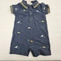 Vintage Baby Boy Gymboree My Dinosaur Blue Pique Polo Short Romper Clothes 0-3 - £23.73 GBP