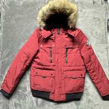 Guess Dustin M Puffer Jacket Red Fleece Lined Hood Parka Back Logo Heavy... - $2,260.58 MXN