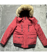 Guess Dustin M Puffer Jacket Red Fleece Lined Hood Parka Back Logo Heavy... - $2,260.58 MXN