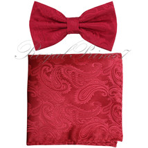 New Men Red BUTTERFLY Bow tie And Pocket Square Handkerchief Set Wedding - $9.86
