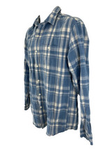 LL Bean Slightly Fitted Mens M Blue Tartan Plaid Linen/Cotton Shirt - $24.75