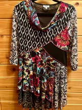 NWOT WOMENS TOP PARIS Multi-Color Floral Black-Magenta Boho Cowl Neck Pa... - $633.66 MXN