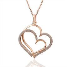 Rose Gold Plated Double Overlayering Heart Necklace - £19.97 GBP