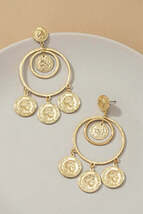 Double hoop drop earrings with dangling coins - $14.91