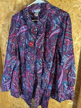 Catherines Button Up Pintuck Shirt Size 1X Stretch Left Print Long Sleeve - $17.32
