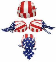 USA US Stars &amp; Stripes Printed Red/White/Blue Do Rag Doo Rag Skull Cap Head Wrap - £6.31 GBP