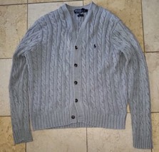 Polo Ralph Lauren Cable Knit Cardigan Sweater Cotton Gray Men’s MEDIUM  - £30.94 GBP