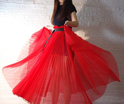 RED Pleated Long Tulle Skirt Outfit Women Plus Size Pleated Tulle Skirt image 9