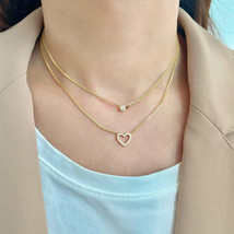 Sterling Silver Double Layered 18K Gold Plated Heart Pendant Choker Necklace - £28.14 GBP