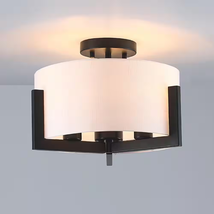 14 In. 3-Light Matte Black Semi-Flush Mount Ceiling Light with Drum Shade - $71.34