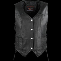 Ladies Naked Leather Vest With Side Laces longer front deep V - $108.68+