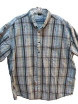 Cotton Traders Button Up Plaid Shirt short sleeve 2XLT men blue white se... - $14.84
