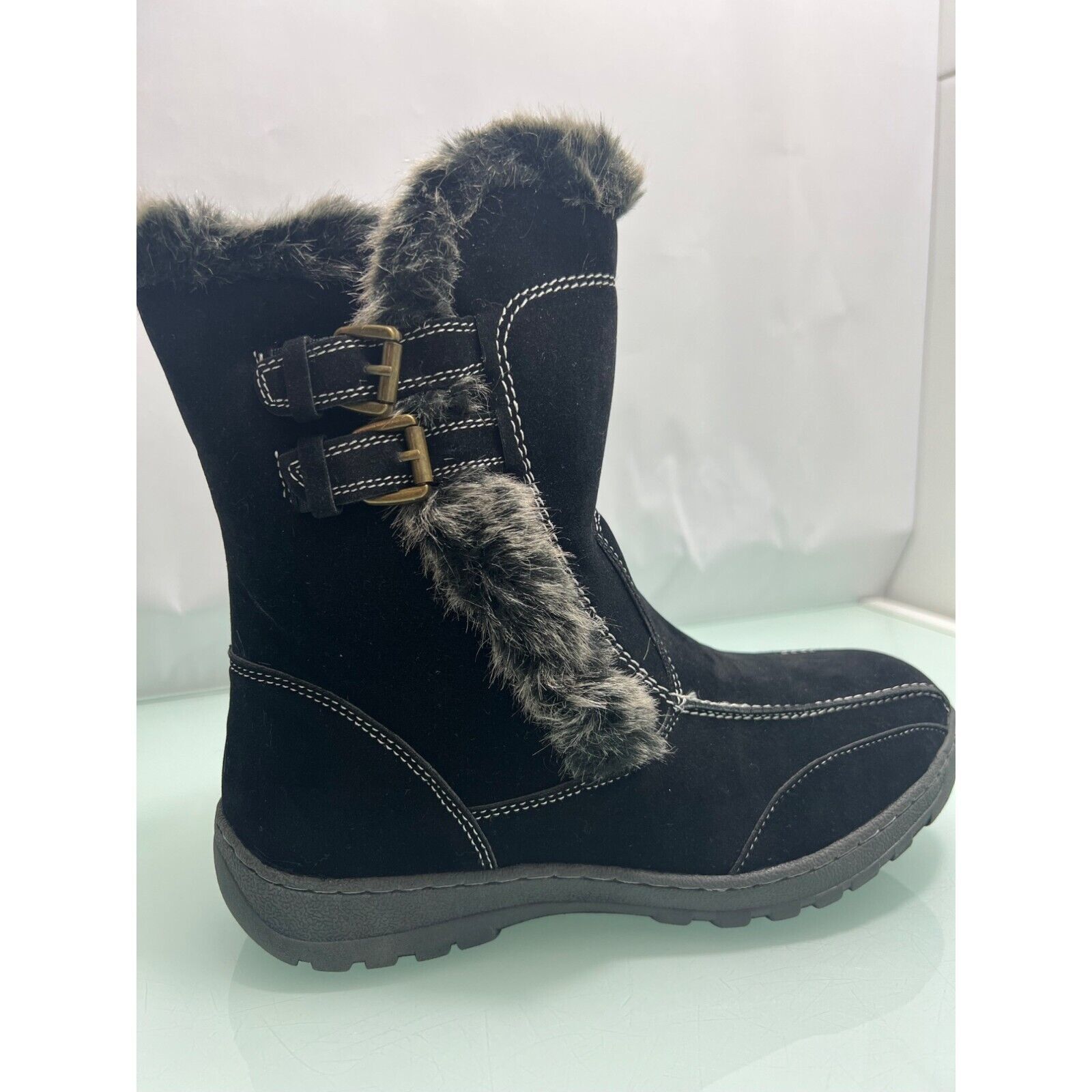 Primary image for Journee Collection Women's Winter Boots Sherpa Lined Black Faux Suede Size 8