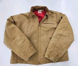 Vintage Carhartt Brown Red Quilt Lined Chore Jacket USA Size Medium Distressed! - $98.95