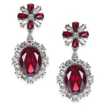 Charter Club Silver-Tone Red Stone and Crystal Drop Earrings - £15.79 GBP