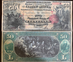 Reproduction $50 National Bank Note 1875 1st Nat Bank Cleveland, OH Copy... - £3.15 GBP