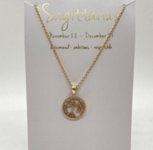 Charming Charlie Zodiac Sign Necklace Sagittarius Gold Tone Cubic Zirconia New - $14.85