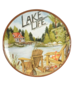 Lake Life 42485 Cabin Adirondack Chairs Ceramic Round Serving Plate 13&quot; - $43.88 CAD