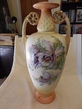 Vintage Royal Wettina Austria Hand Painted Vase with Purple Flowers 17&quot;  - £158.49 GBP