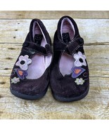 Oshkosh B&#39;gosh Girls Leather Suede Mary Janes size 11 Brown Flowers Hear... - £8.88 GBP