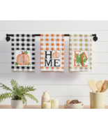 Farmhouse Buffalo Plaid Pumpkin Tea Towel Set Autumn Fall - $25.50 CAD