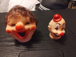 Lot Of 2 old Vintage 3&quot; Happy Clown Doll Bald Head Hat red nose hair circus - £11.72 GBP