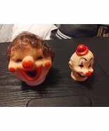 Lot Of 2 old Vintage 3&quot; Happy Clown Doll Bald Head Hat red nose hair circus - $20.17 CAD