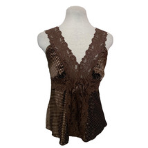 Tempted Polka Dot Cami/Tank, Size S, Brown, Lace Stretch Shoulders - $9.88