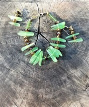 Green sea glass &amp; bronze crystals bracelet &amp; earrings - £19.98 GBP