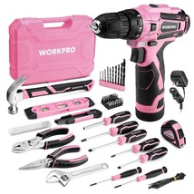 WORKPRO Pink Tool Set with Power Drill, 108PCS Portable Ladies Pink Drill Kit fo - £94.11 GBP