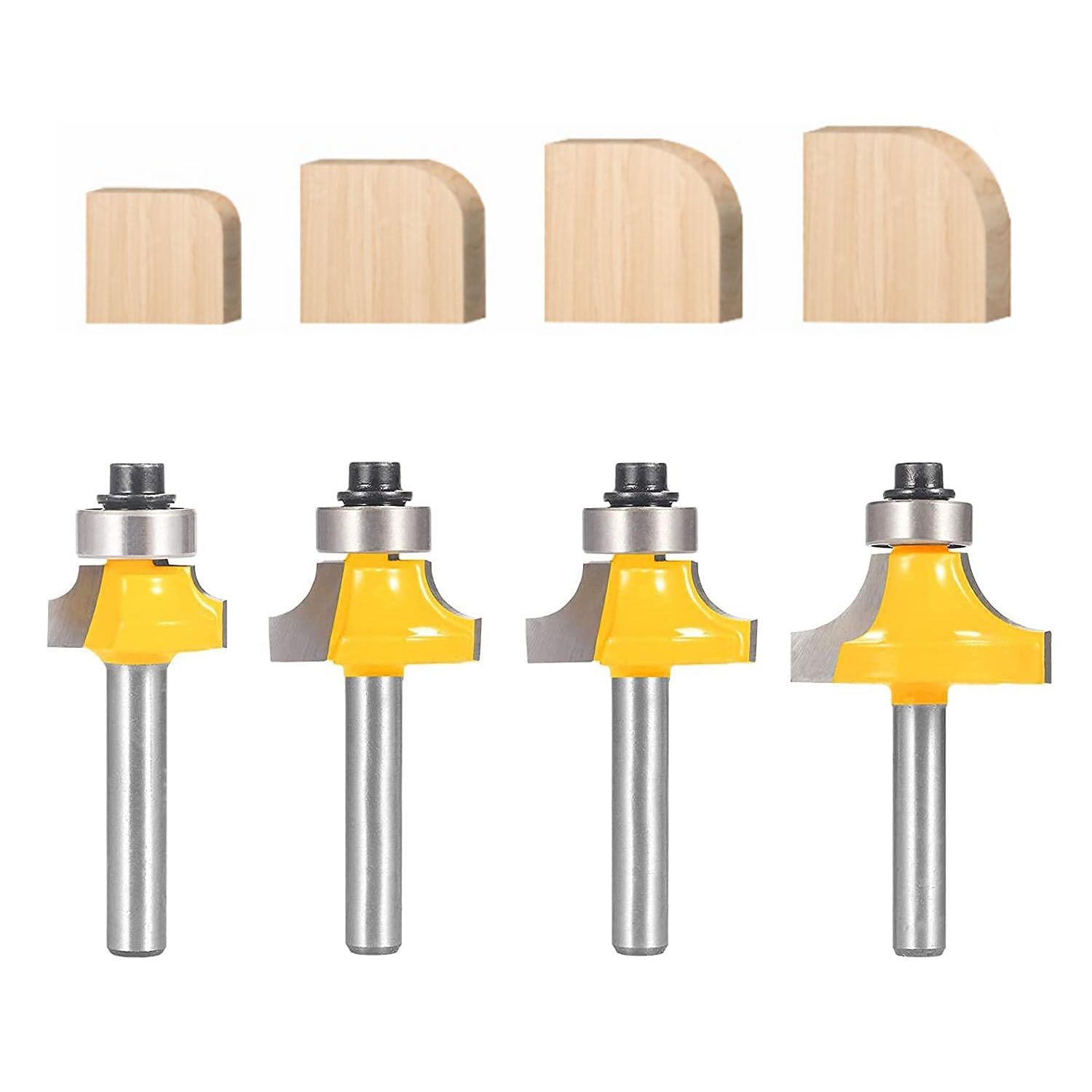 Roundover Router Bit Set，4Pcs Router Bit Set，1/4 Inch Shank，Radius In 1/8&quot;, - $29.99