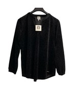 Anne Klein Top Womens L Black Velvet Animal Print V Neck Pullover Blouse... - $38.26 CAD